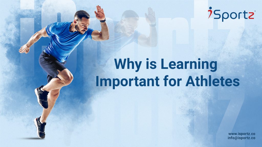 On the left side of the image is a blog title that reads "Why Learning is Important for Athletes." On the right side of the image is an athlete who is ready for a race. They are looking straight ahead and their muscles are tensed.