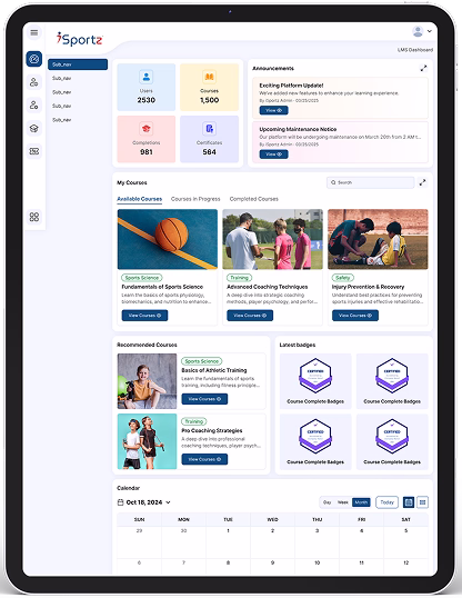 sports learning management system dashboard